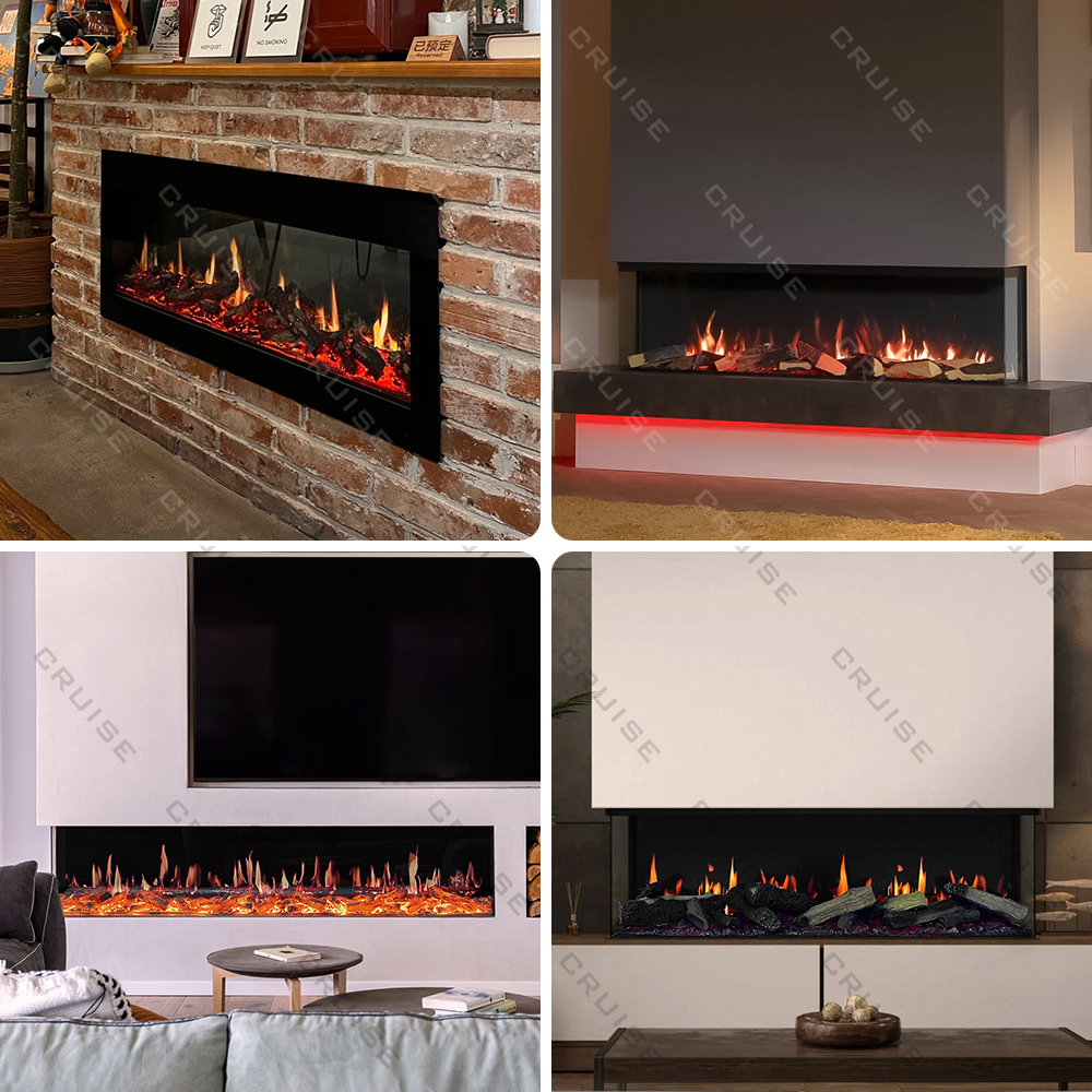 CRUISE 640mm LCD Holographic Fireplace Modular Electric Fireplace Built-in Burning Wood Sound Picture 3side Insert