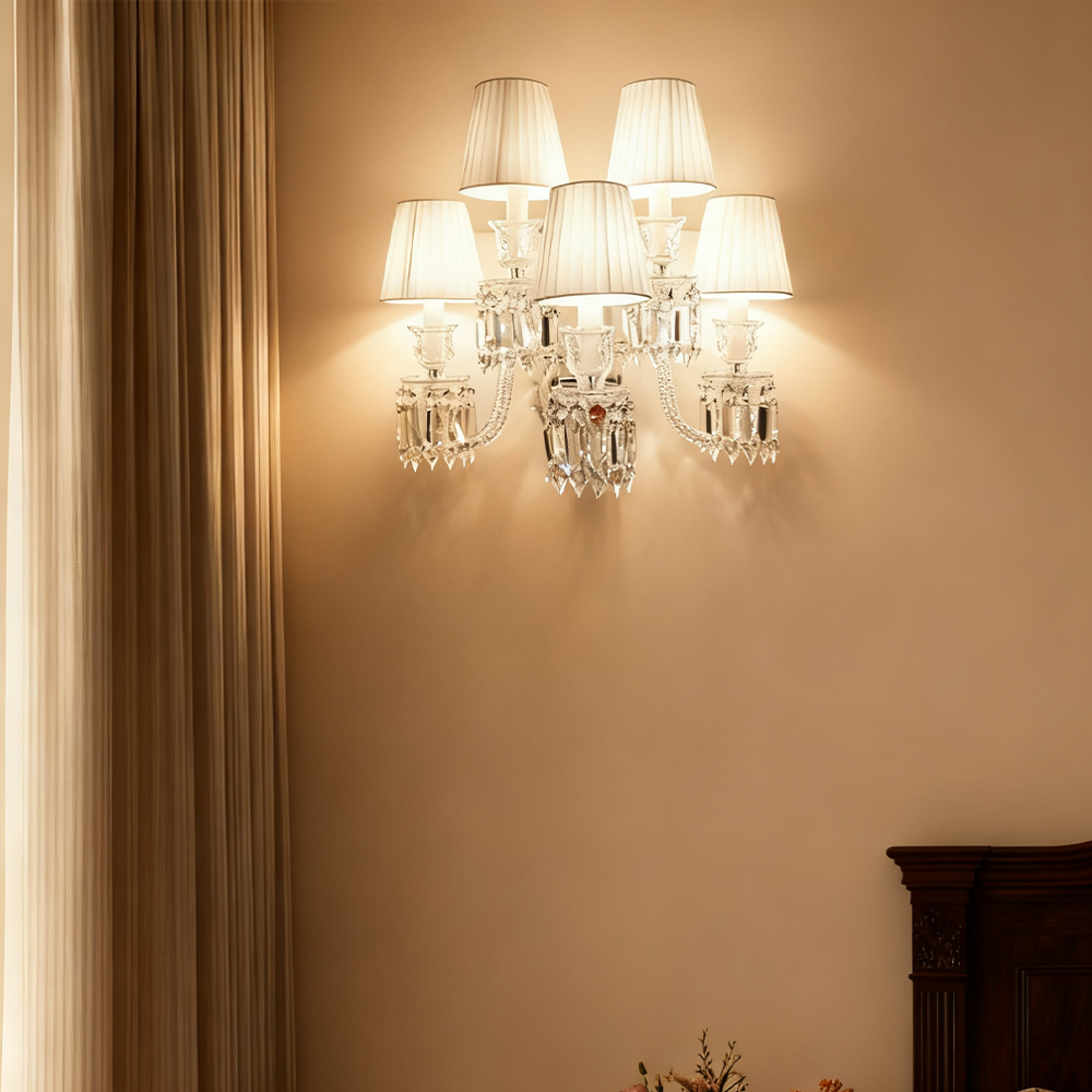Luxury Indoor Decorative Living Room Modern Crystal Sconce Wall Lamp With Shade Corridor Bedroom Bedside Wall Light