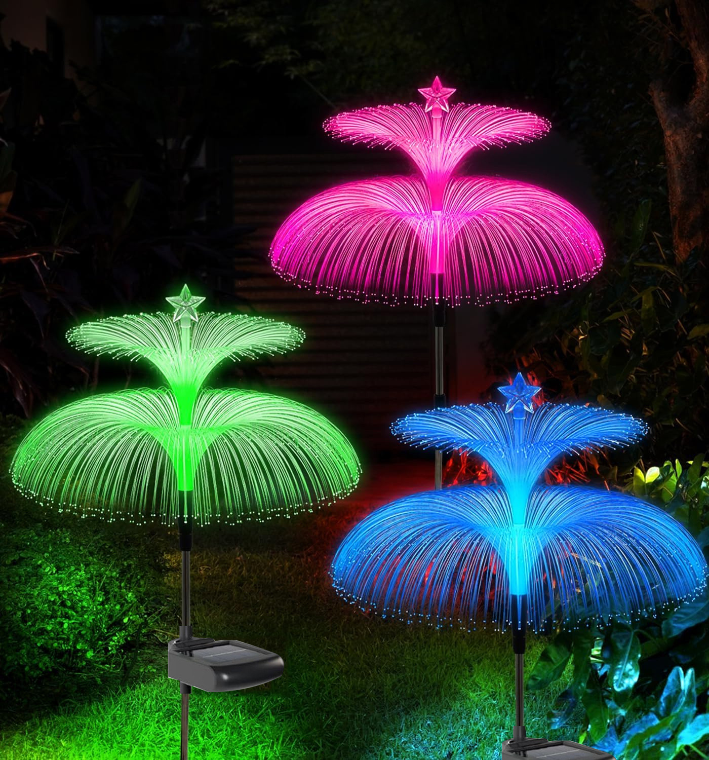Newish Outdoor Waterproof 7 Color Changing Solar Double Jellyfish Garden Lights for Walkway Lawn Backyard