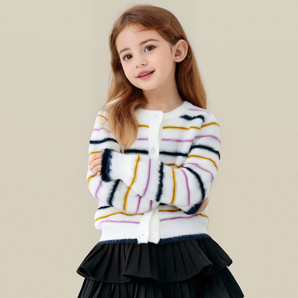 Girls Winter Multi-Striped Cardigan