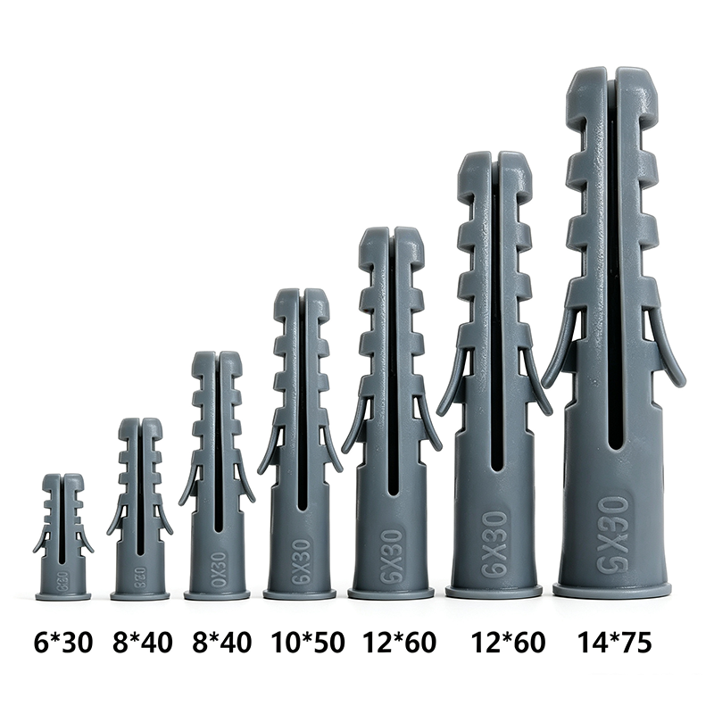 (100 Pcs/Bag)Plastic Expansion Anchor Nylon Wall Plug Screw Fixing Fastener Dark Gray for Home Decoration Construction