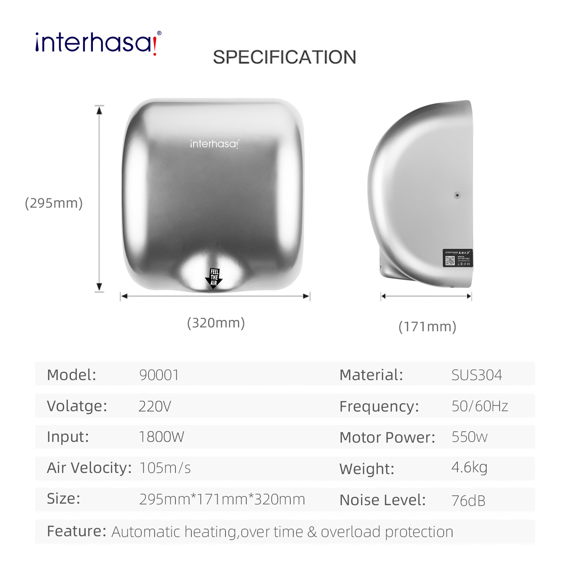 110v Stainless Automatic 304 Sus Jet Hand Dryers Excel Manufactures of Hand Electric Dryers for Bathrooms Commercial