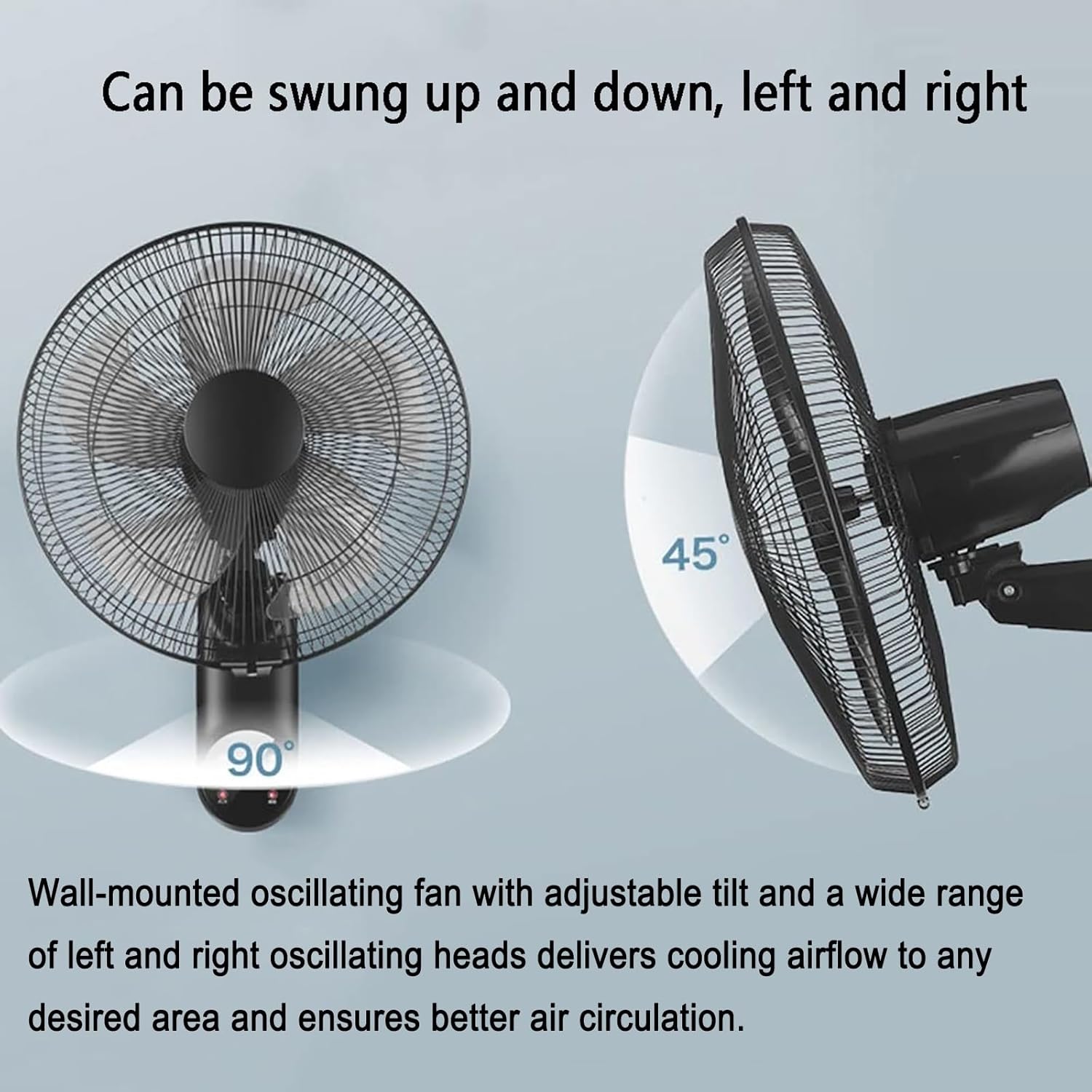 16-Inch Solar Fans Wall Mounted Oscillating Fan with Remote Control for Home Office Bedroom Living Room Garage Household Product