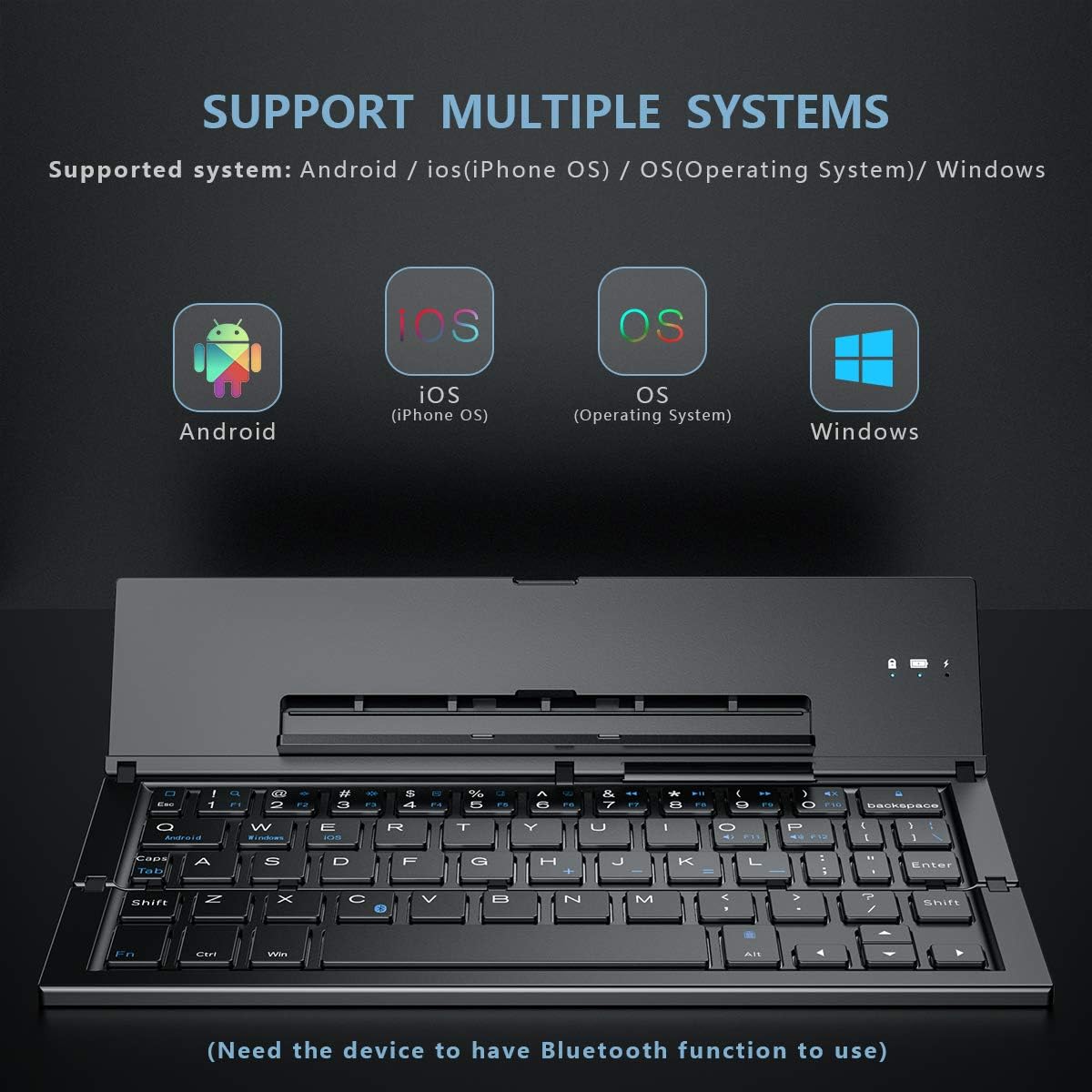 Foldable Bluetooth Keyboard Portable Folding Wireless USB Rechargeable Keyboard for IOS Android Windows Smartphone