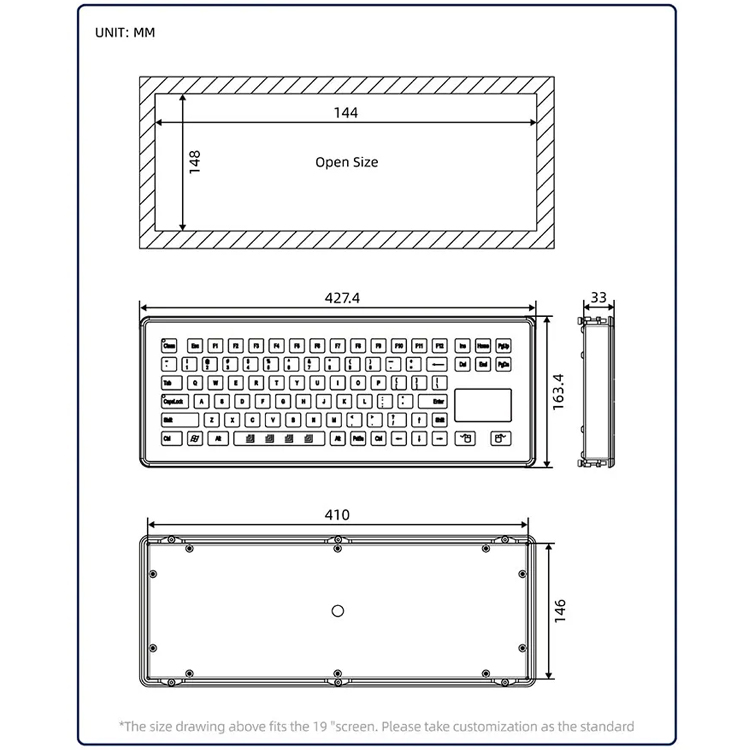 IKB21170 Custom CNC Control Panel-mount Industrial Keyboard IP65 Waterproof USB 24V 86Keys CNC Keyboard