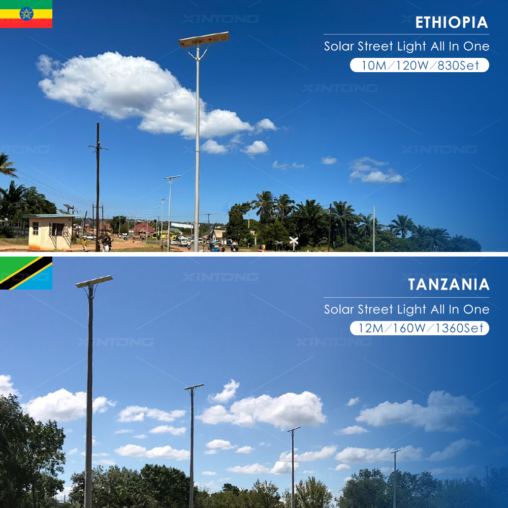 XINTONG 5 Years Warranty Solar Street Lamp All in One Solar LED Street Light with Pole IP67 Integrated All 60w 80w 100w 120w 20w