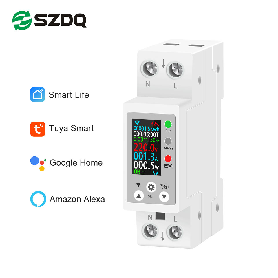 63A TUYA Zigbee Smart Home Circuit Breaker Metering 1P+N APP Remote Control Li Protection TFT Display IP30 PA66 MCB