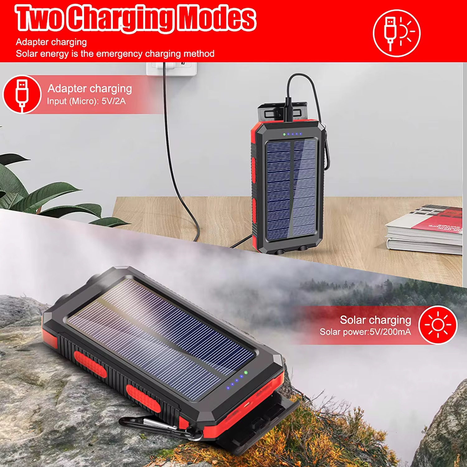 Waterproof Outdoor Solar Charger Power Bank 20000mah Portable Power Supply Solar Energy Powerbank