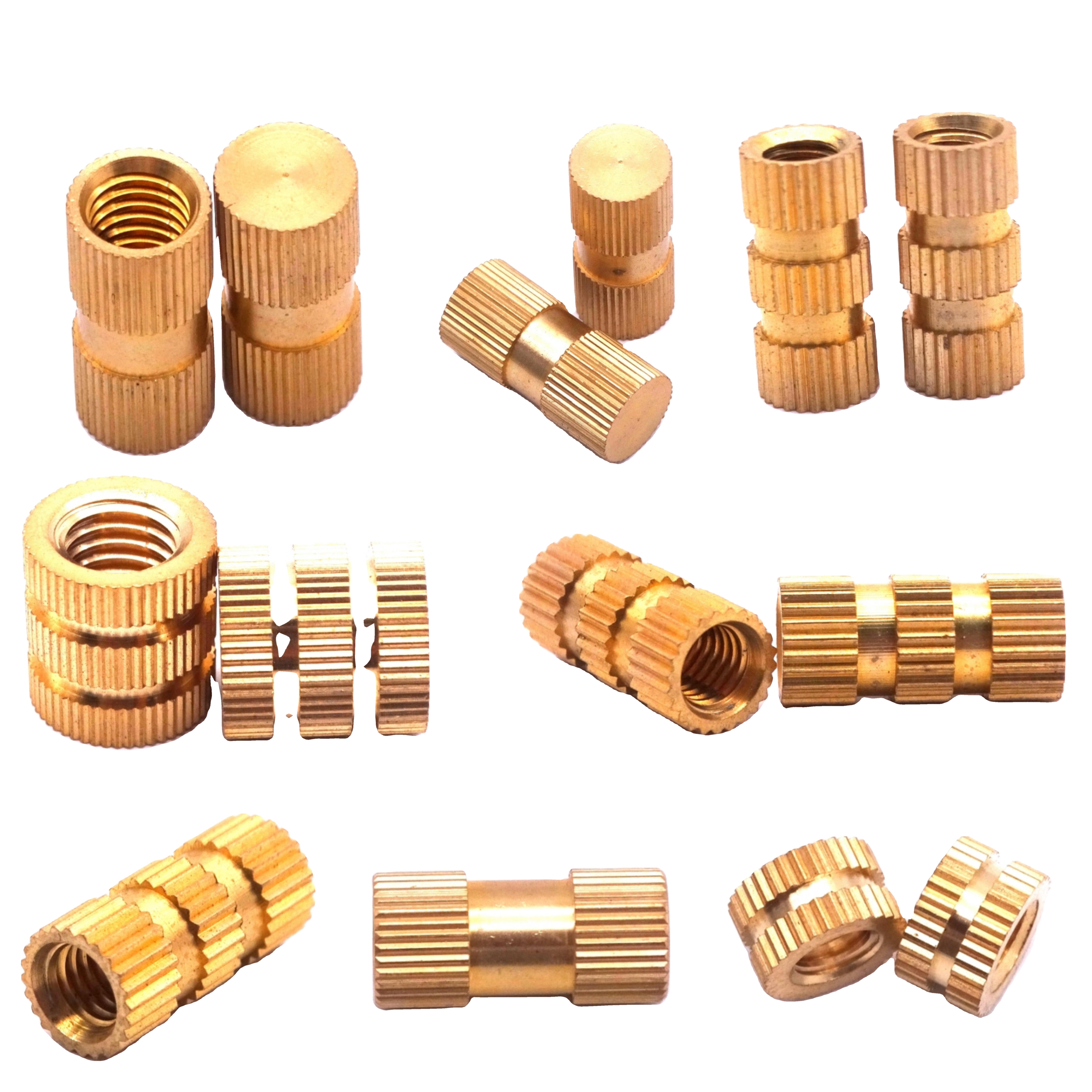 Custom Stainless Steel and Brass Hex Nuts Knurled Insert Nuts with Blind Holes Through Holes  CNC Machining Parts