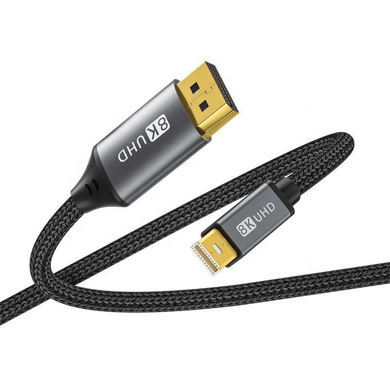 High Quality  OEM ODM Mini DP to DP Cable 8K  60Hz Mini DP Cable 4K120HZ  Mini Display Port Cable 2M/6.6ft, Grey