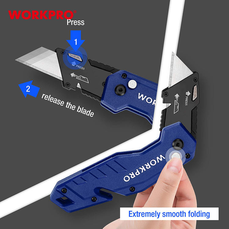 Складной нож WORKPRO с кнопочным фиксатором