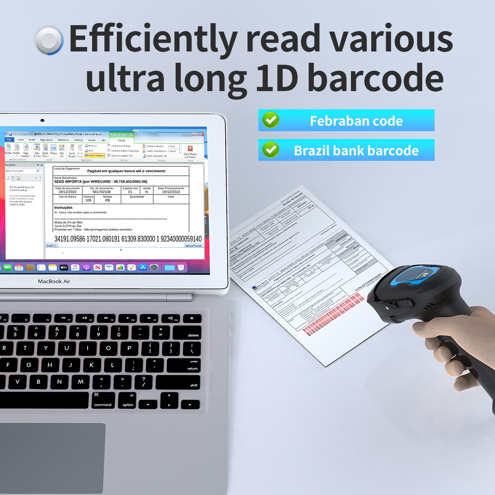 Handheld 1D USB Wireless QR Code Barcode Reader 2D CMOS Wireless Barcode Scanner with Light 300 Scans/Sec A4 Stock Hospital Use