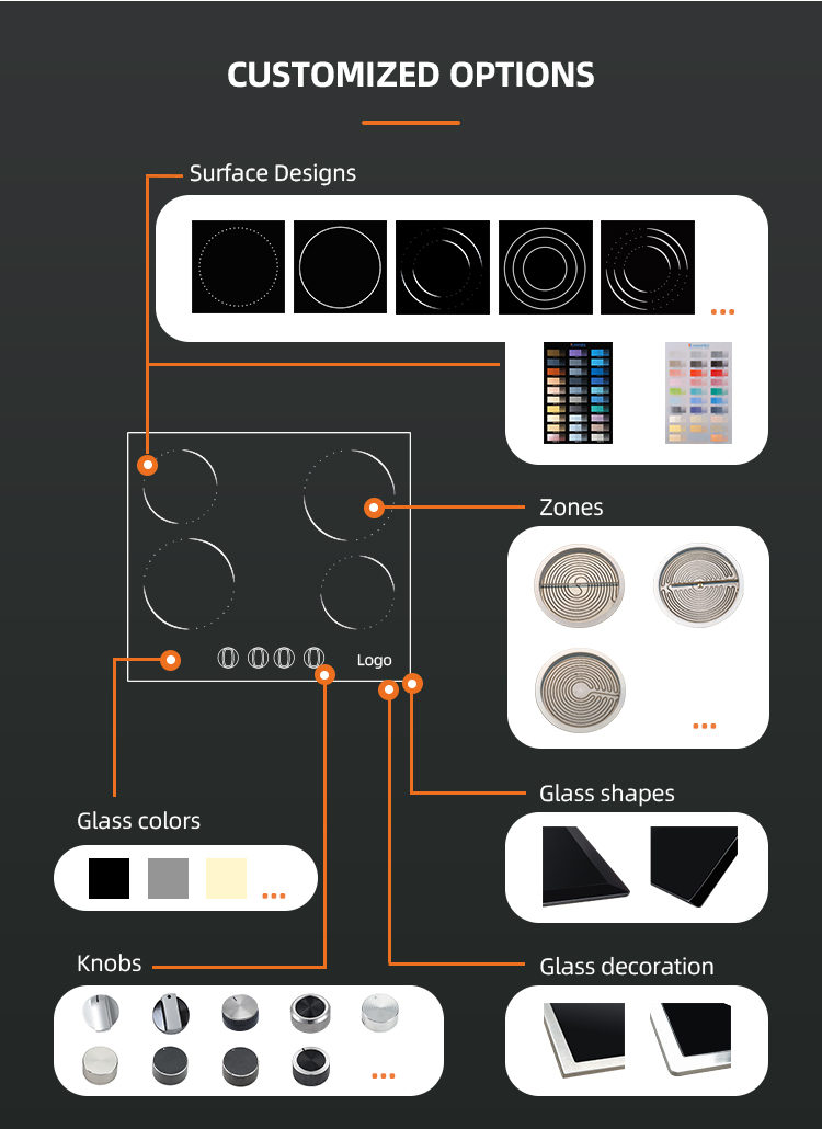 CE Certified Glass Vitroceramica Plate Knob Control 2 Burner Electric Stove Built-in for Chilean Market