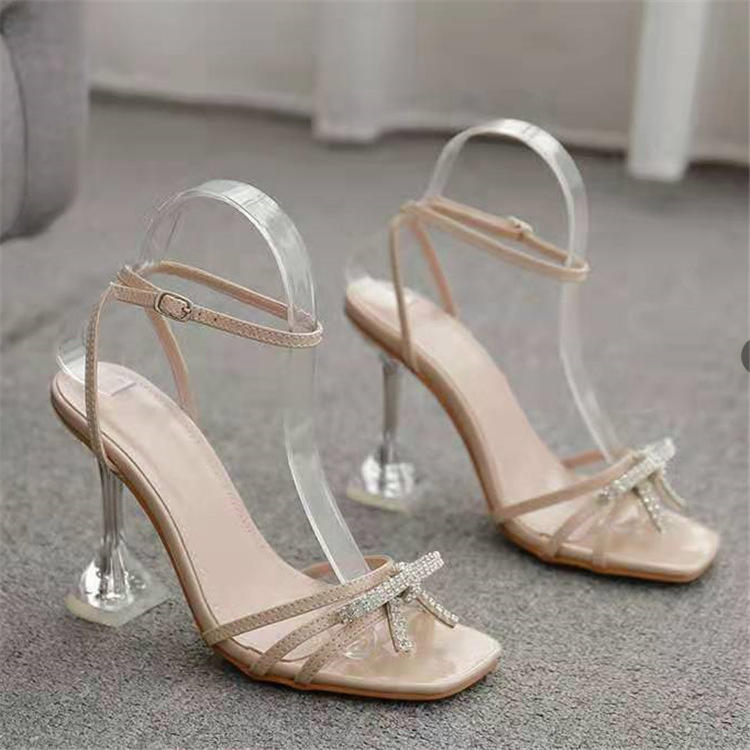 Босоножки со стразами и бантом (High Heel)