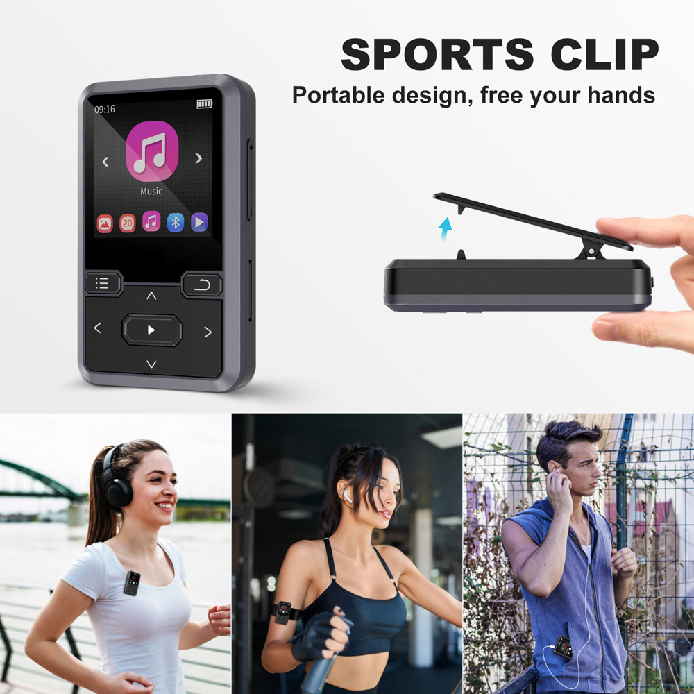 Clip on  MP3 Player with Voice Recorder USB C Charging TF Card Support Portable Mini Music Player for Running and Gym