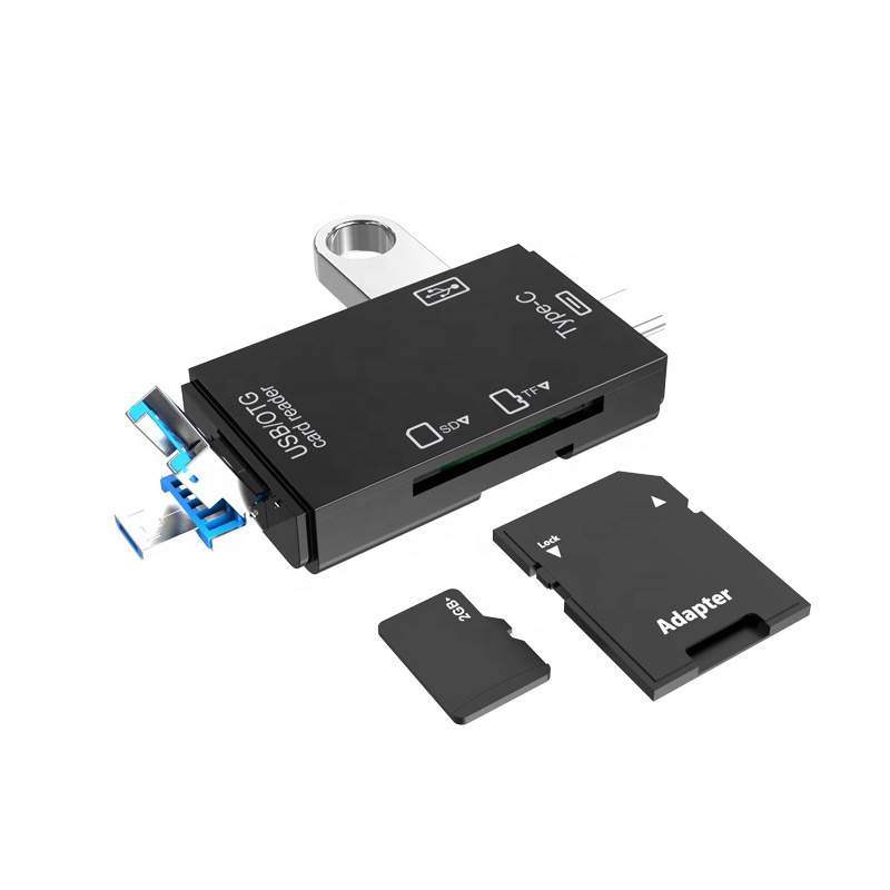 Cantell 6 in 1 TF SD Card Reader Memory Card Portable Micro USB 2.0 Type C Adapter Multi-function Type c OTG Card Reader