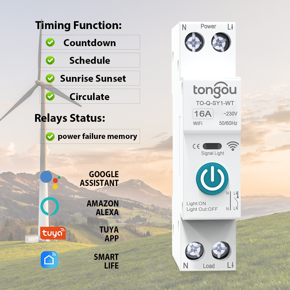 63A TUYA WiFi Relay Switch Smart Circuit Breaker Over Current Under Voltage Protection Power Metering Remote Control TONGOU