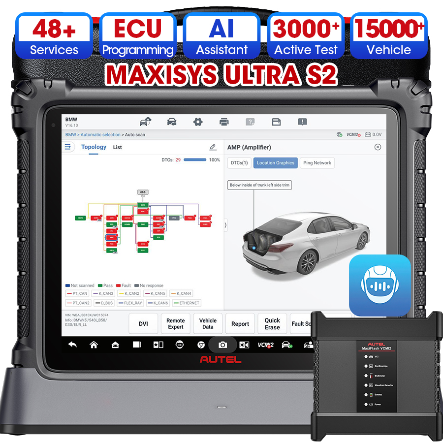 Universal Autel MaxiSys Ultra S2 AI Ecu Programming Automotive Diagnostic Tablet with MaxiFlash VCMI SDK Combination Scanner