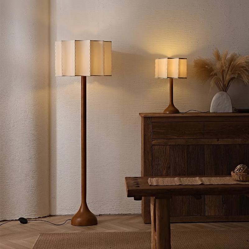 Handmade Minimalist Solid Wood LED Floor Lamp Residential Villa Decorative for Living Room Bedroom Study Hotel E26 Base