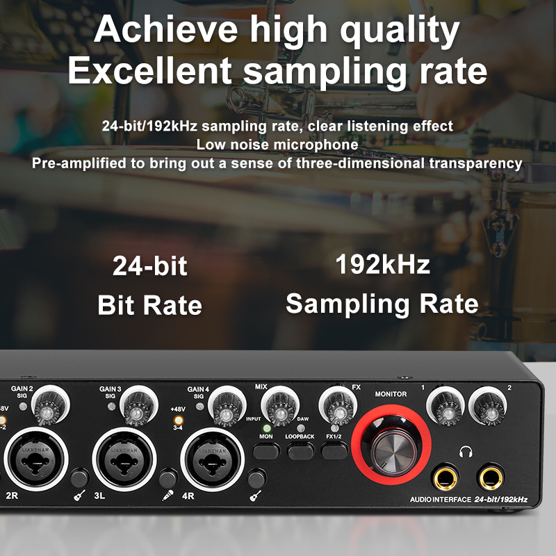 Studio Recording Microphone USB External 48V MD44 24Bit 192KHz Audio Interface 4 Input Output Sound Card Mixer
