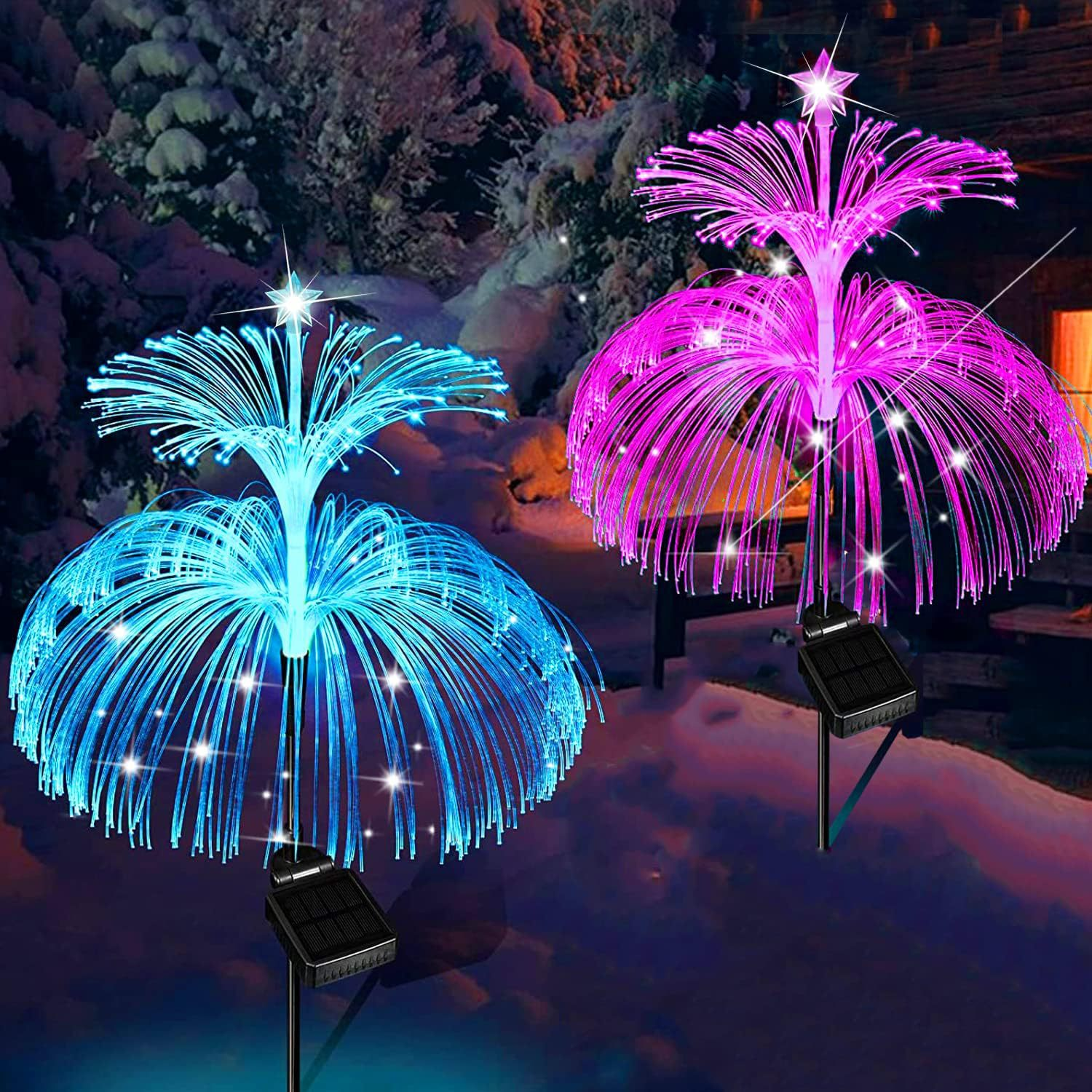 Newish Outdoor Waterproof 7 Color Changing Solar Double Jellyfish Garden Lights for Walkway Lawn Backyard