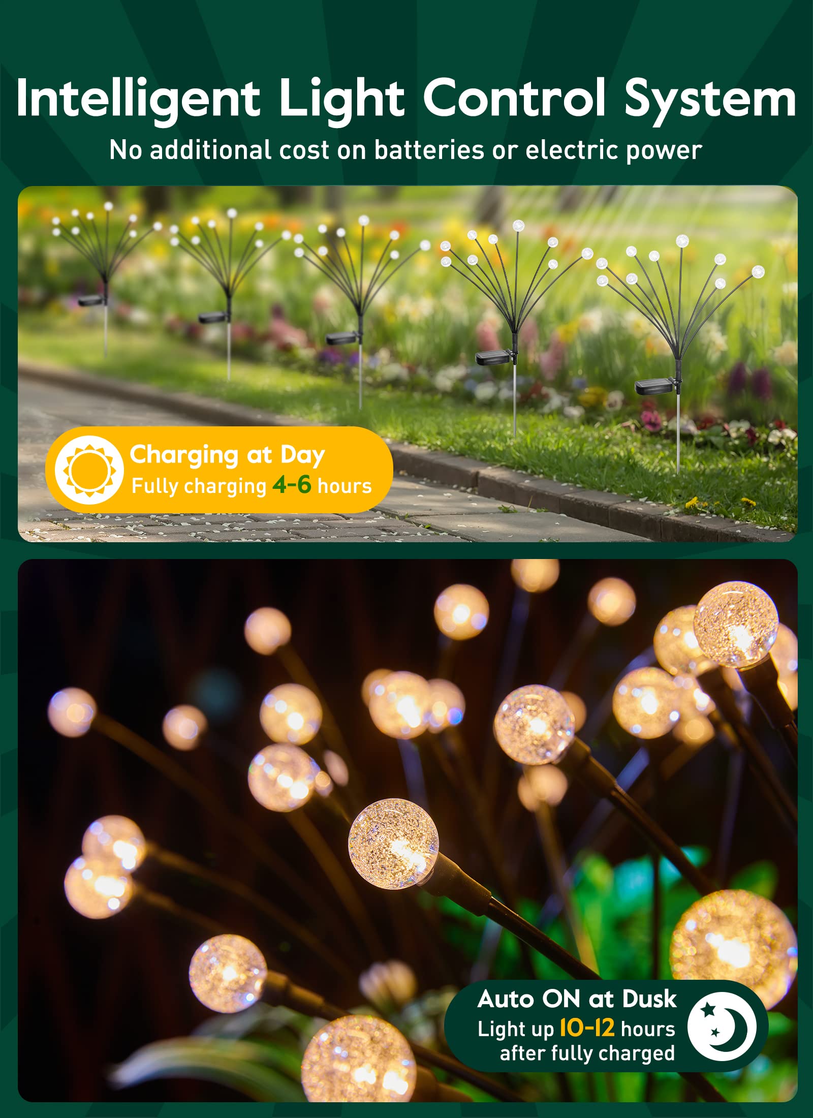 2-Mode Solar Outdoor Garden Lights 1 Pack 6 LED Firefly Walkway Lights with Waterproof Yard IP65 Battery Power