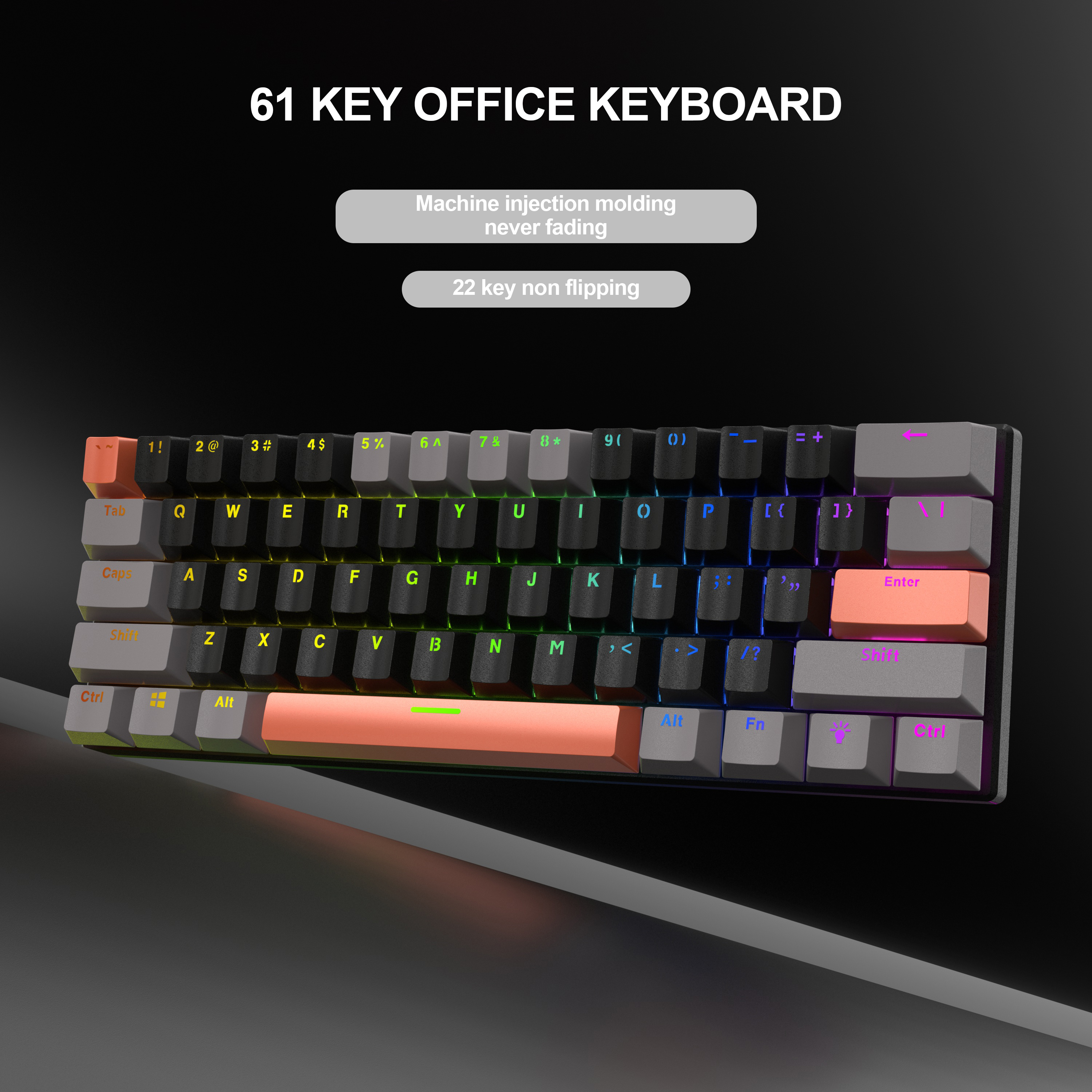 61-key Portable Small Keyboard 22-key Anti-Ghosting Wired Mechanical Keyboard with Colorful Lights