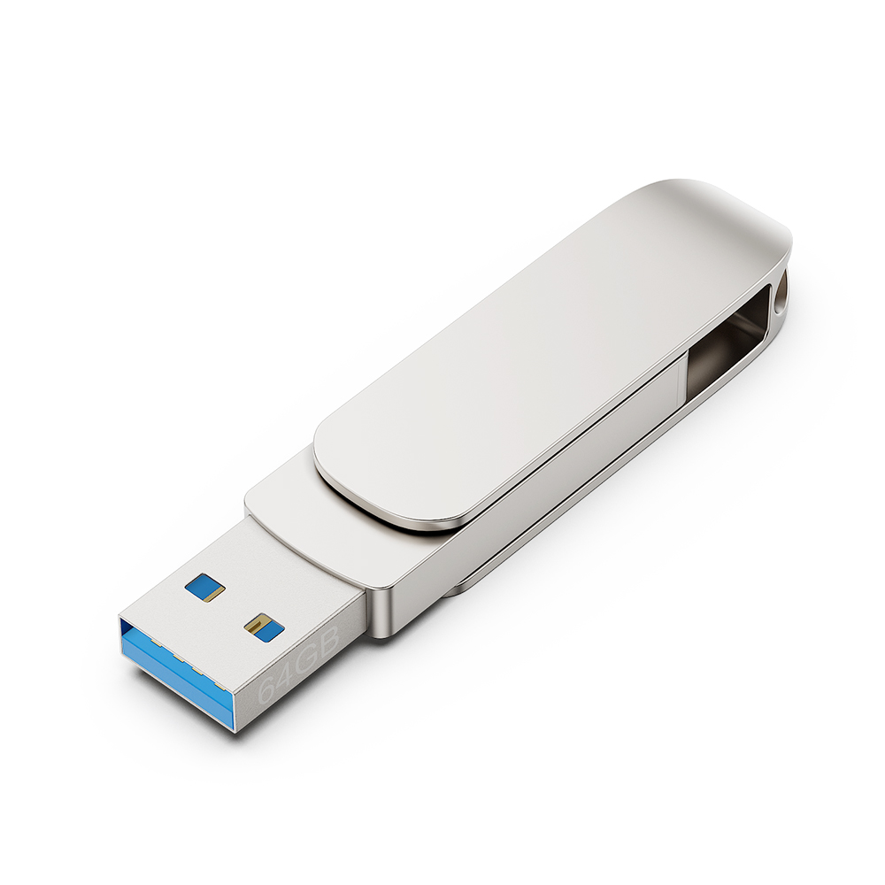 WORTHSPARK Silver 64GB/128GB/256GB/512GB Metal OTG USB 3.0/3.1 Flash Drive with USB Type-C & USB-A Dual Ports 3-Year Warranty