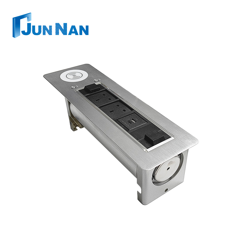 Aluminum Motorized Flip-Up Socket Table Hidden Electricity Outlet Supports UK/EU/AU Multifunction Desktop Socket