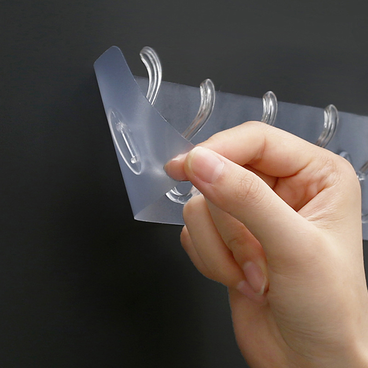 Household Transparent Row Wall Hook Wall Mounted  Plastic Sticky Hooks Kitchen Non Punching Trackless Wall Hook