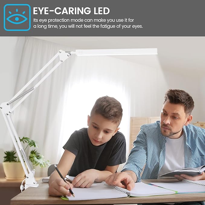 Cozy Simple Modern European LED Electric Desk Lamp with Adjustable Flexible Arm Eye-Caring Table Light for Bedrooms Office Study