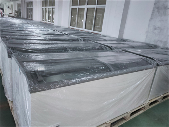 Supermarket Commercial Island Freezer Sliding Glass Curved Lid Chest Combined Island Fridge Freezer