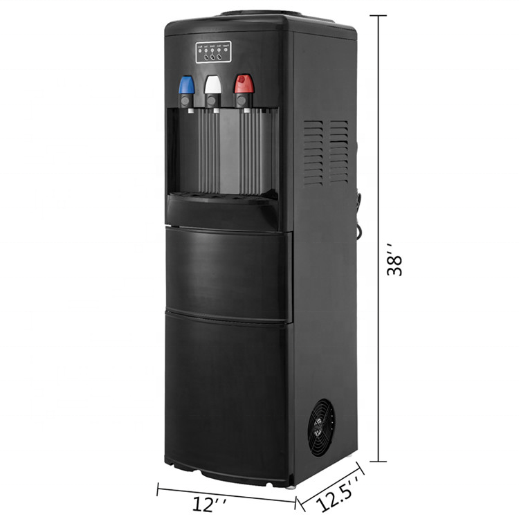 2-in-1 Electric Hot & Cold Water Cooler Dispenser with Built-in Ice Maker Stand Installation for Household & Hotel Use Black