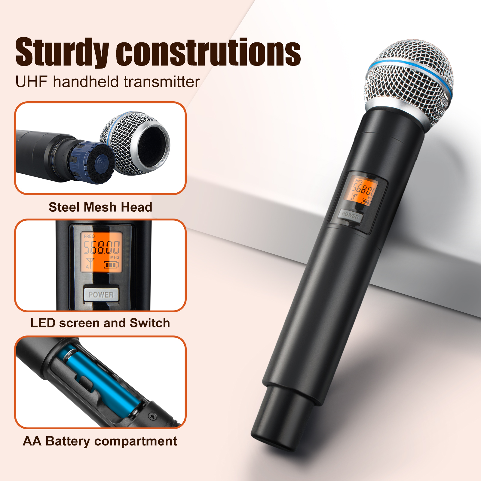 UX22 Professional 262FT Portable Microphone 2 Channel Handheld Uhf Wireless Microphone System