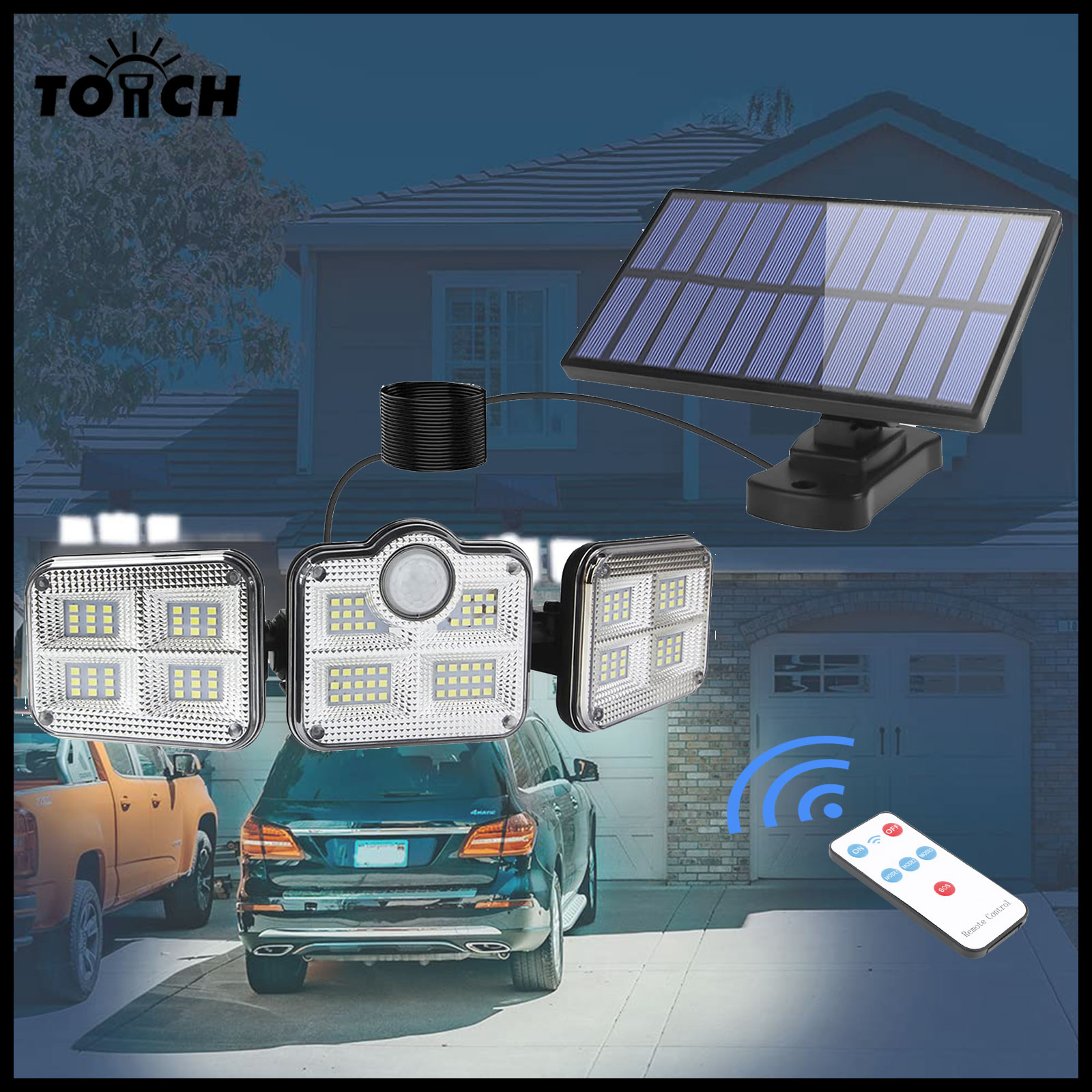 Factory Wholesale Outdoor Solar Powered Garden Lamp LED Solar Light Remote Control 3 Heads Motion Sensor Lights LED Flood Light
