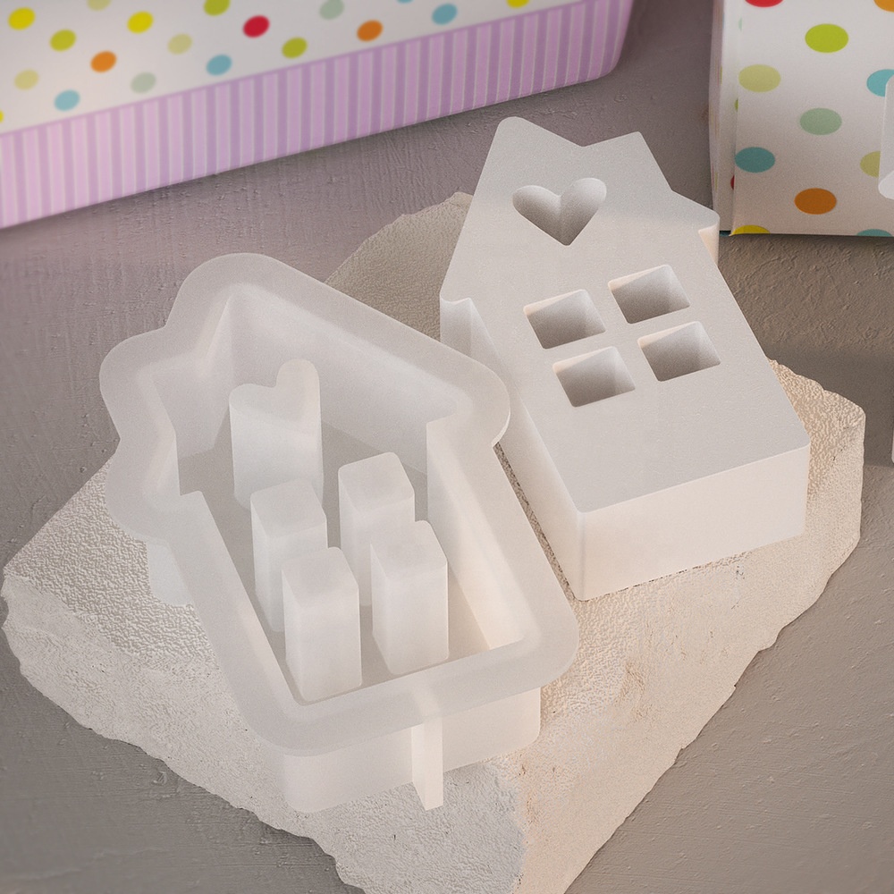 Cute Heart-Shaped House Silicone Mold for DIY Gypsum Home Craft Decoration Resin for Cake Tools and Concrete Moulds Casting