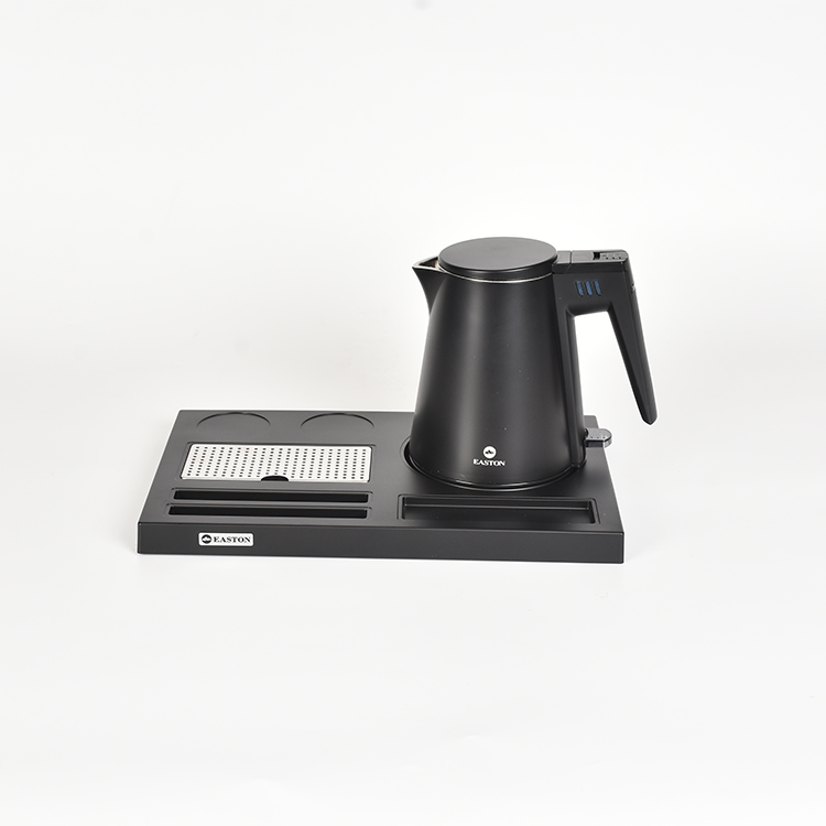 Hotel Guestroom Electric Kettle with Tray Set Hospitality Welcome Tray with Black Double Layer 0.6L Electric Kettle