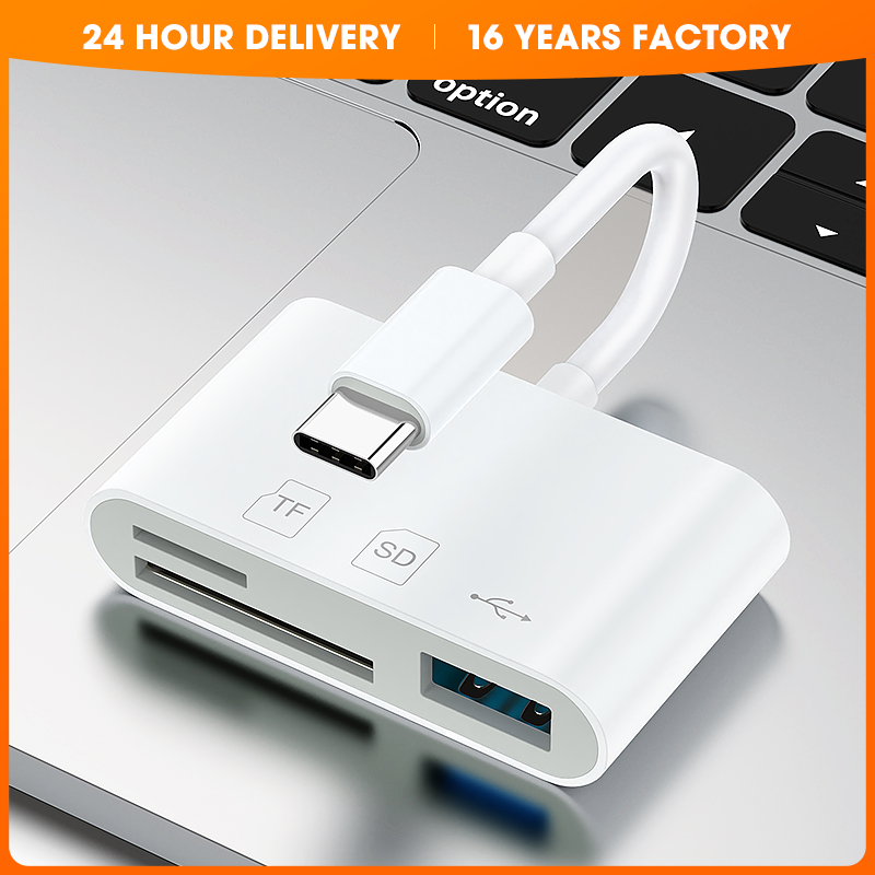 Worthspark Universal 3-in-1 Multifunction USB Type-C 3.0 ABS External TF/SD Card Reader for Phone Android Laptop