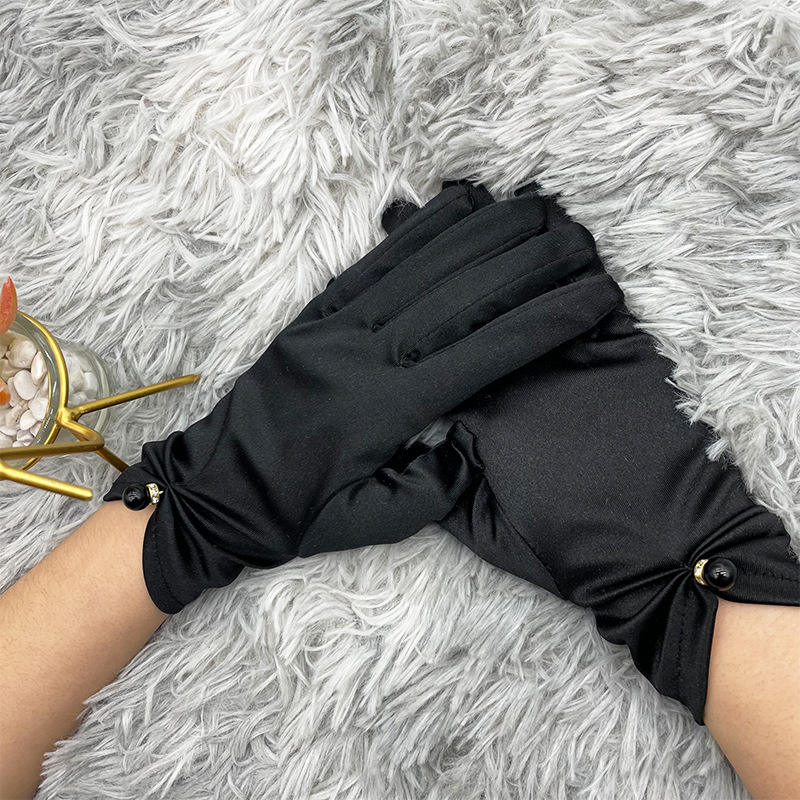 Satin Beaded Stretch Gloves