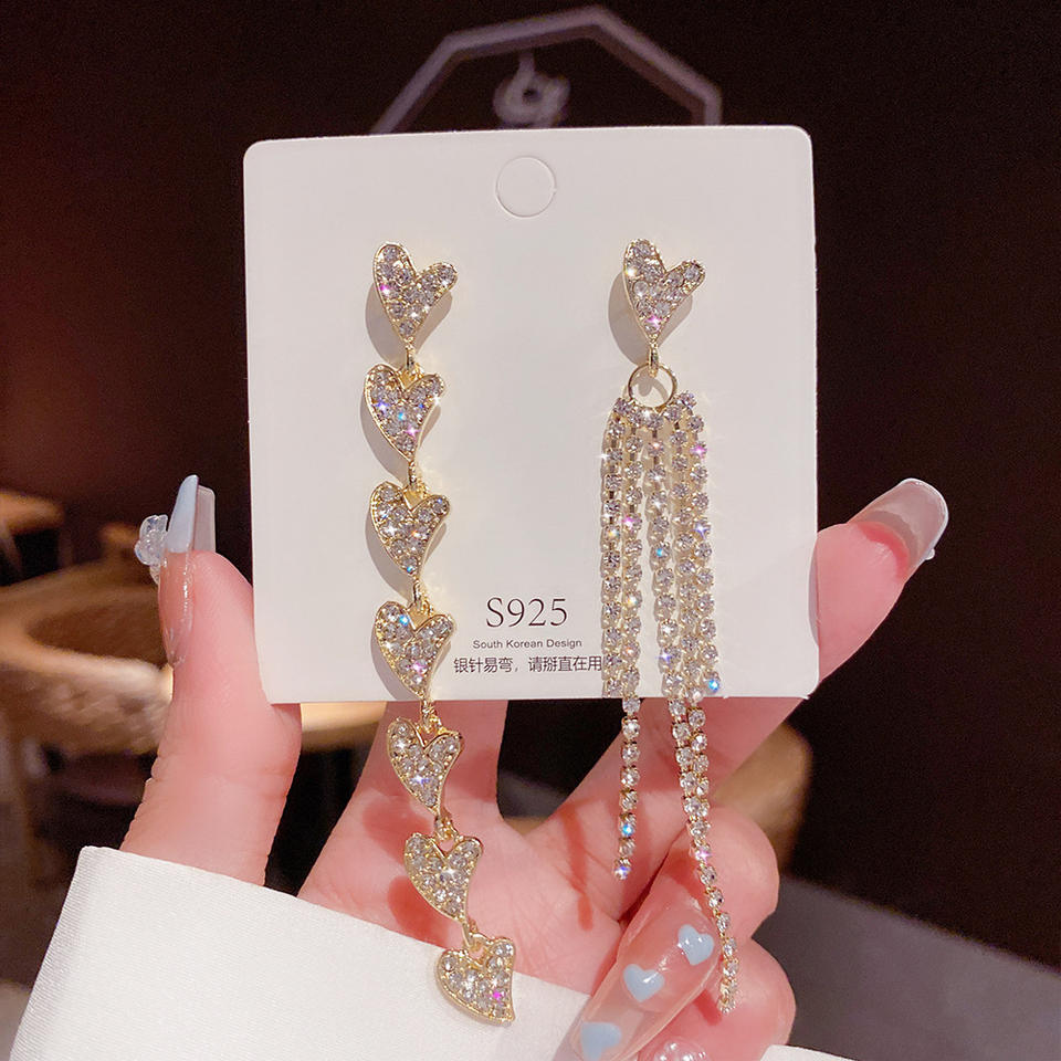 Серьги-подвески из латуни с цирконами