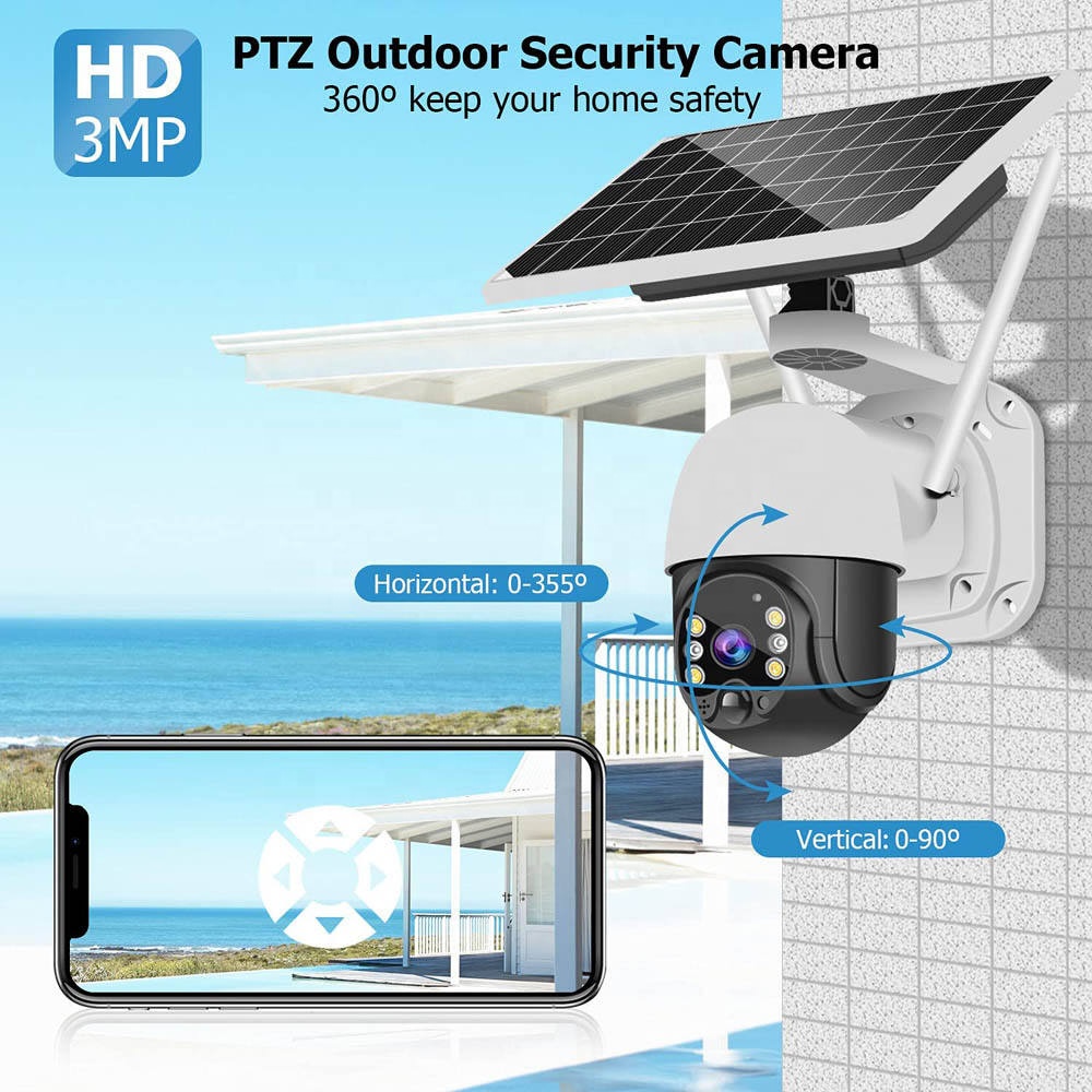 ICSEE 4MP 1080p Solar Security Camera System 360 Web Ptz Outdoor 4G IP Wifi Wireless PIR for Home or Business CCTV Network