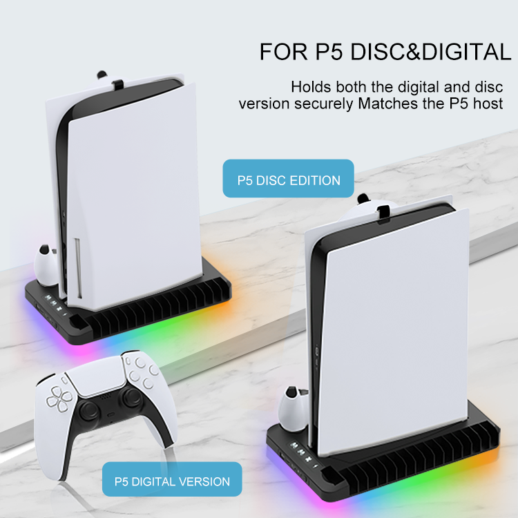 YLW RGB Controller Charging Station Dual Fast Charger LED Indicator PS5 Gamepad Charging Stand Docking Station Game Accessories