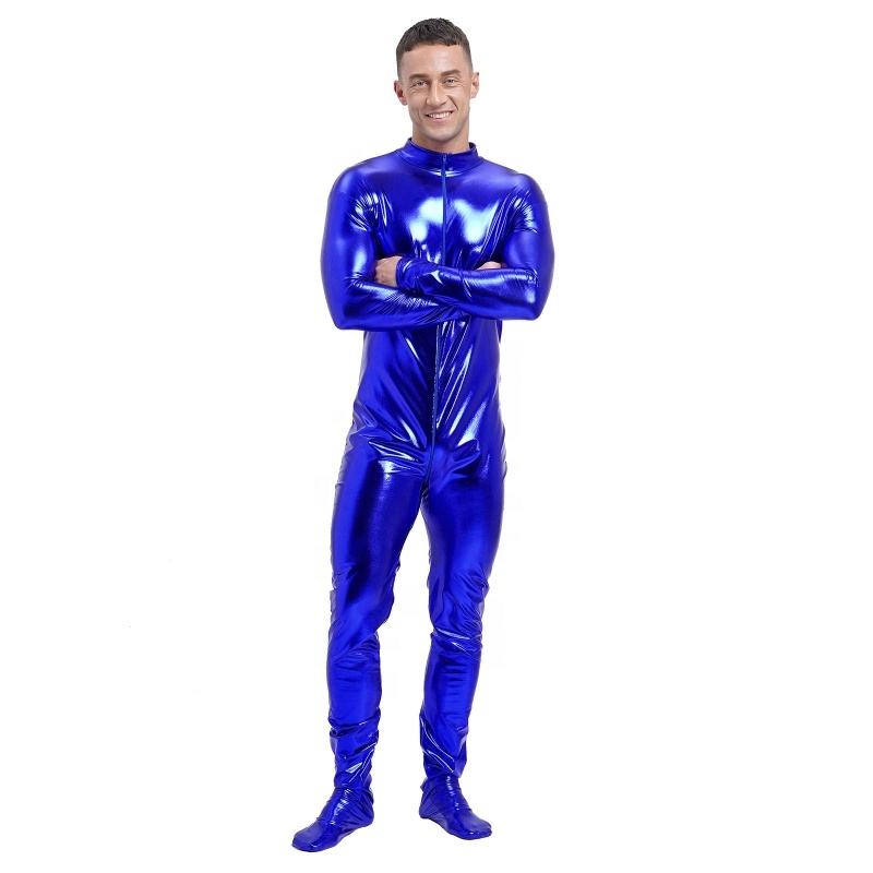Mens Metallic Jumpsuit Full Body Unitard