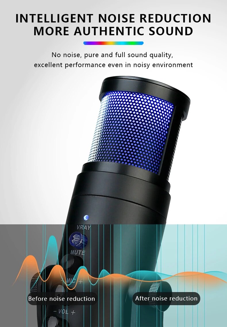 RGB Condenser Microphone for Laptop Computers USB Mic for Recording Singing Gaming Streaming Video