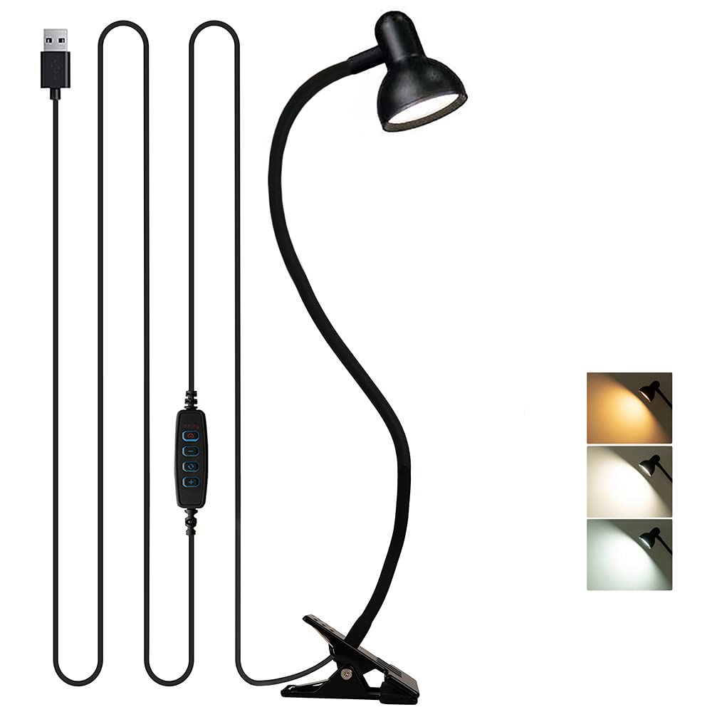 Clip on LED Modern DC Table Lamp Flexible Gooseneck Reading Lamp with Clamp Eye-caring Dimmable Black White