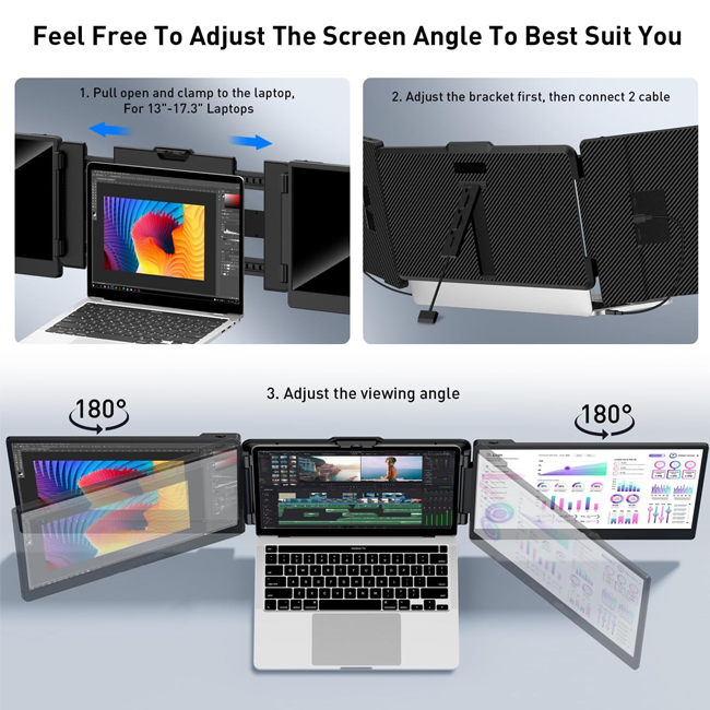 S2 Triple Screen Laptop Monitor 14'' Dual Portable Monitor for Laptop 1920x1080p Triple Monitor for Laptop