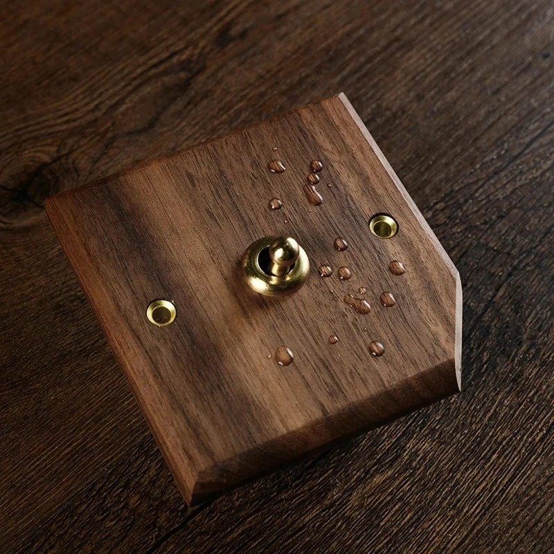 Universal Double USB Wall Electrical Outlets Uk Standard Black Walnut Wood Toggle Light Switch and Socket Home Retro Brass Panel