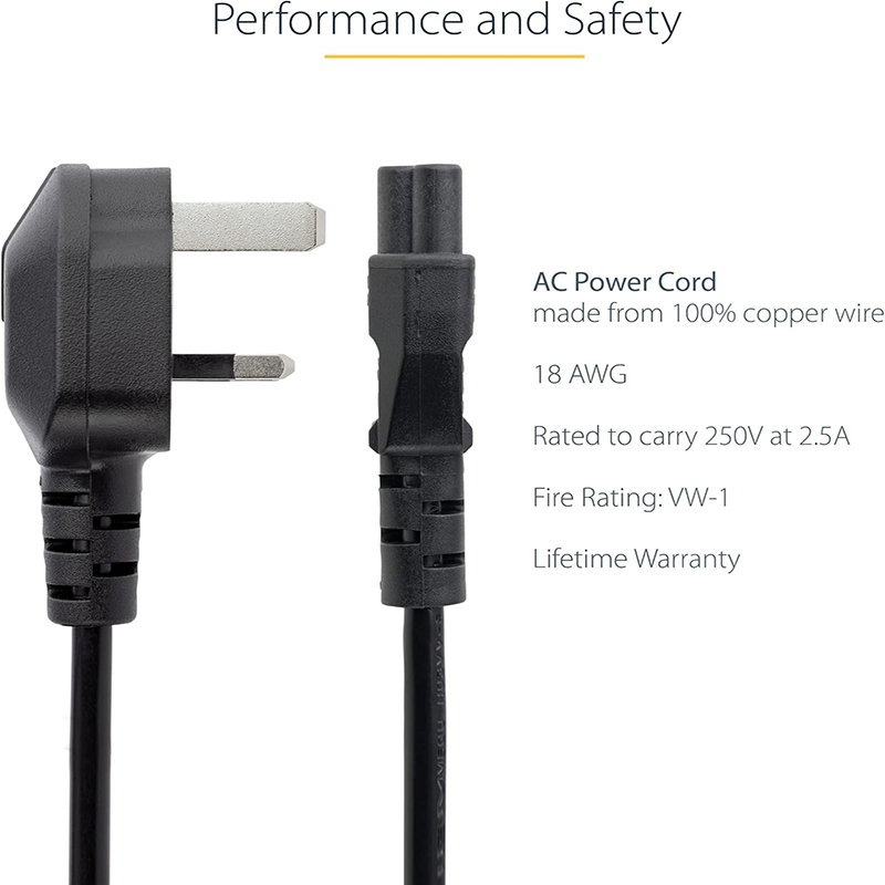 1.5m 1.8m AC UK Plug Power Cable BS to C5 Power Cable UK C5 Power Cord for Computer Laptop