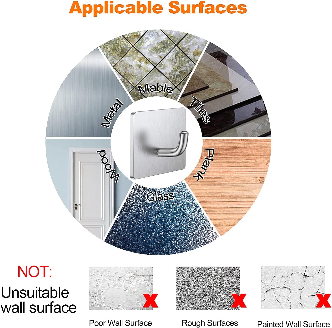 Adhesive Hooks Heavy Duty Stick on Wall Towel  Door Hooks Waterproof Stainless Steel Bathroom Adhesive Hook Bathroom Accessories