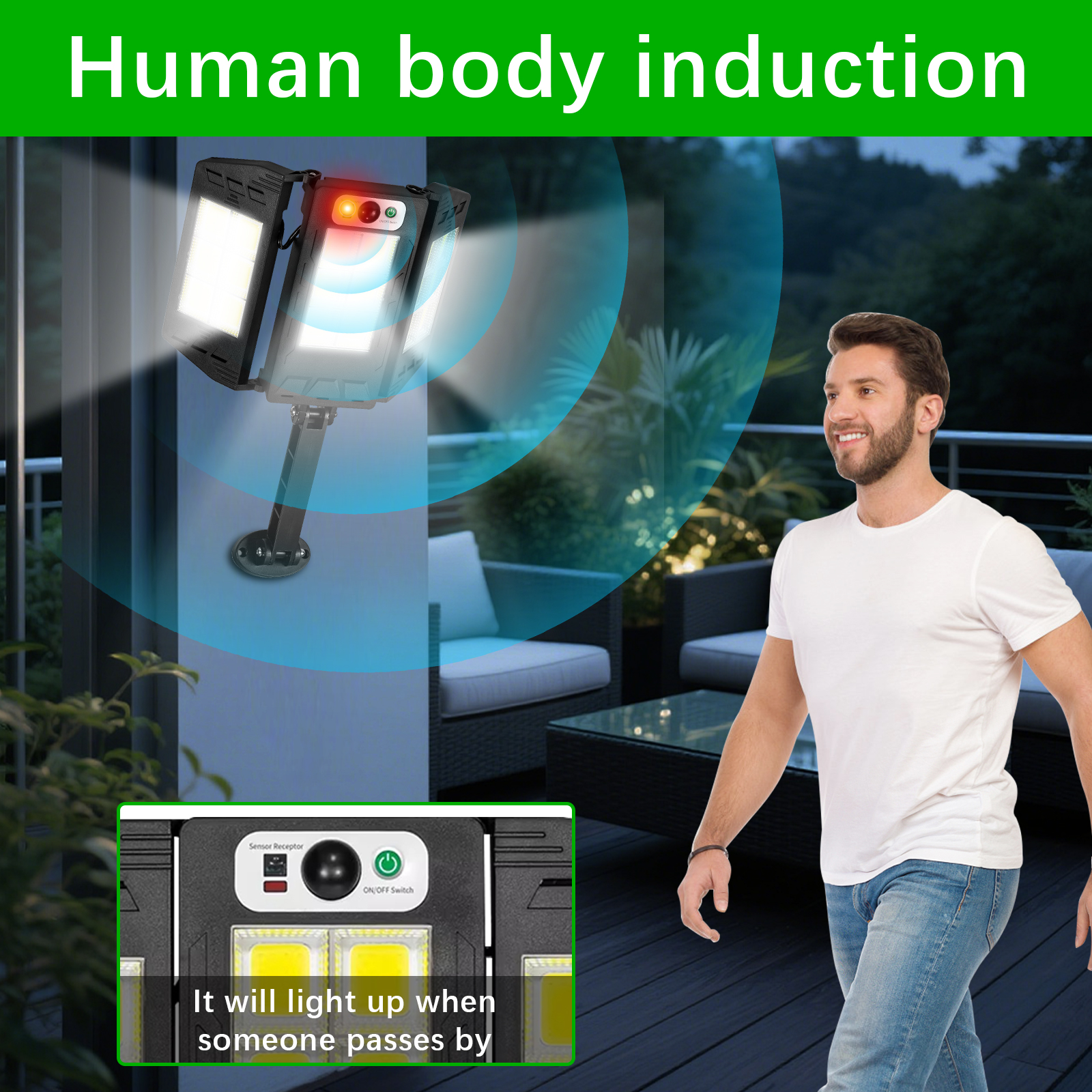 Solar LED Foldable Flood Light Remote Control Light Sensor Outdoor Wall Mount Portable Emergency Camping Street Light